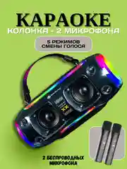 Черный музыкальная портативная Bluetooth-колонка, с караоке и двумя микрофонами