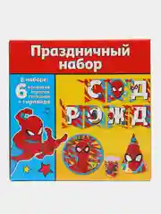 Красный набор бумажной посуды "С Днем Рождения", Человек паук набор посуды