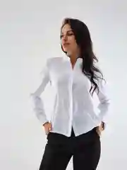 Рубашка женская, белая, классическая, воротник стойка, блузка, школьная, для офиса базовая