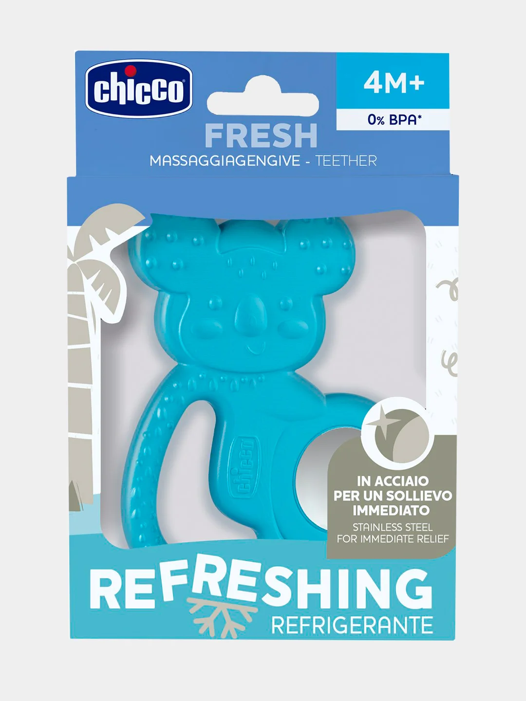 CHICCO Игрушка с зубным кольцом "Коала",голубая, 4мес+