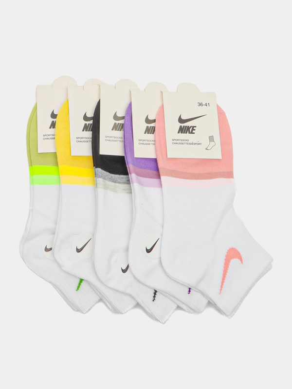 Носки женские спортивные с вышитым принтом Найк (Nike) короткие,цветные,хлопок,набор 5 пар