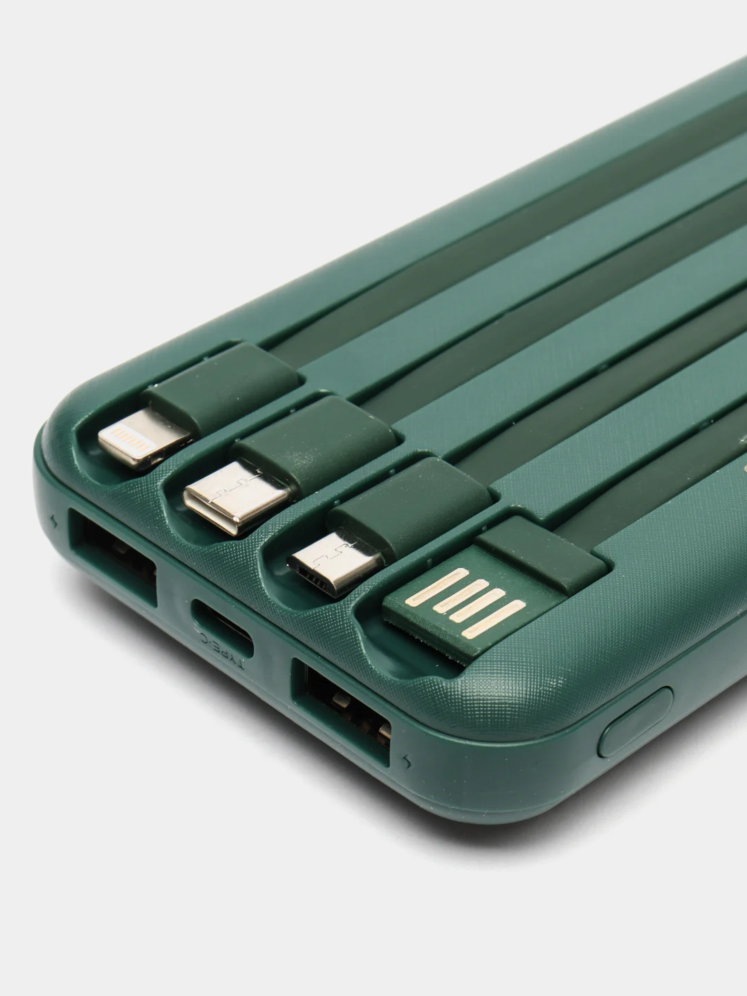 Белый повербанк (Power Bank) со встроенными проводами, 20000 mAh