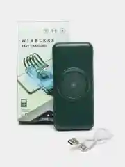 Зеленый повербанк (Power Bank) со встроенными проводами, 20000 mAh