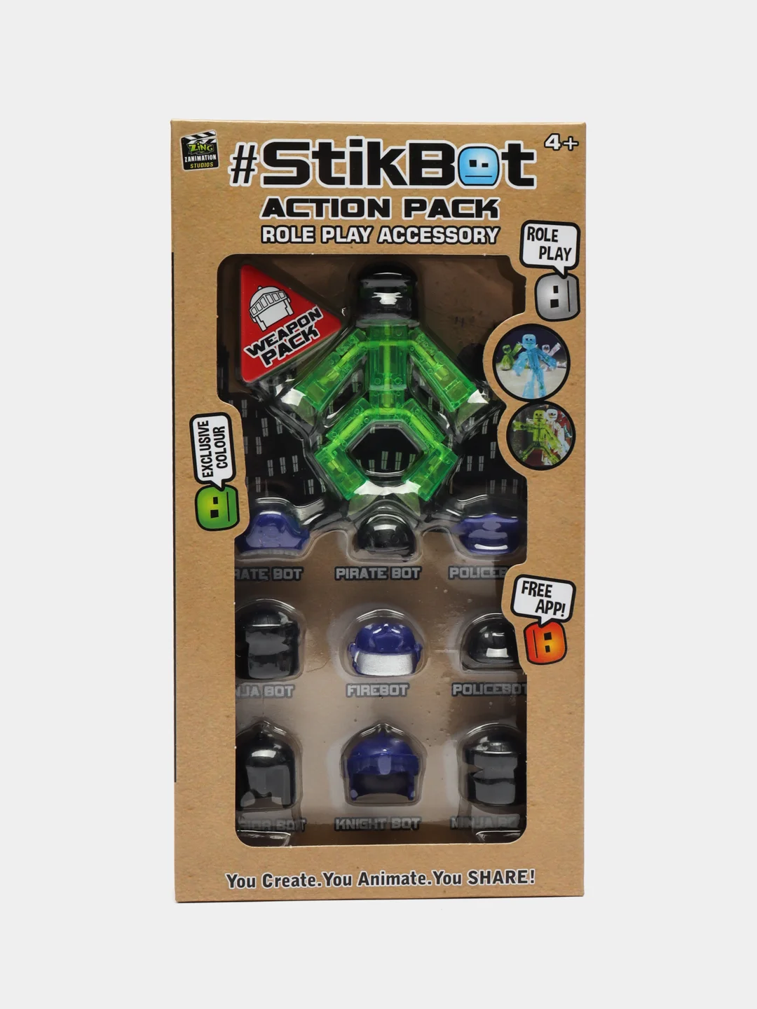Зеленый фигурки игрушки Stikbot / Фигурка Стикбот, StikBot красный с шлемами и головными уборами