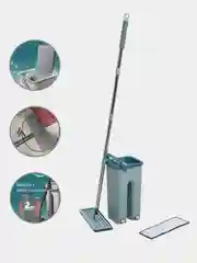 Зеленый комплект для уборки: Швабра с отжимом и ведром + 2 тряпки насадки в комплекте
