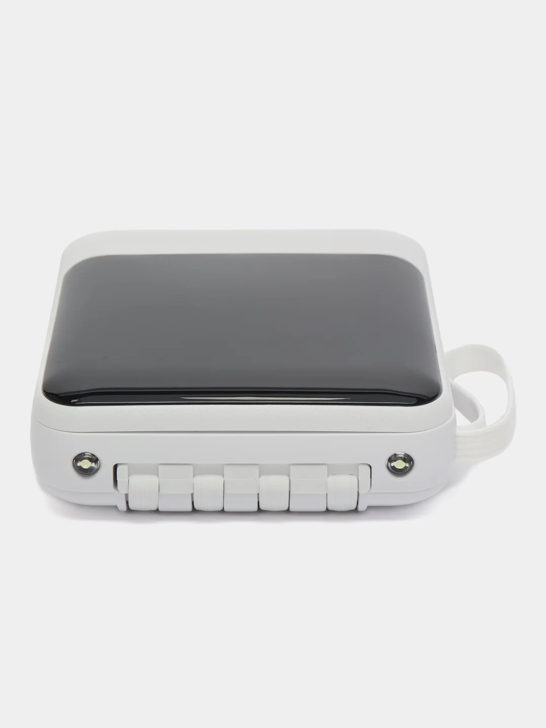 Белый powerbank со встроенными кабелями, Lightning, Type-C, фонарик, 20000 mAh