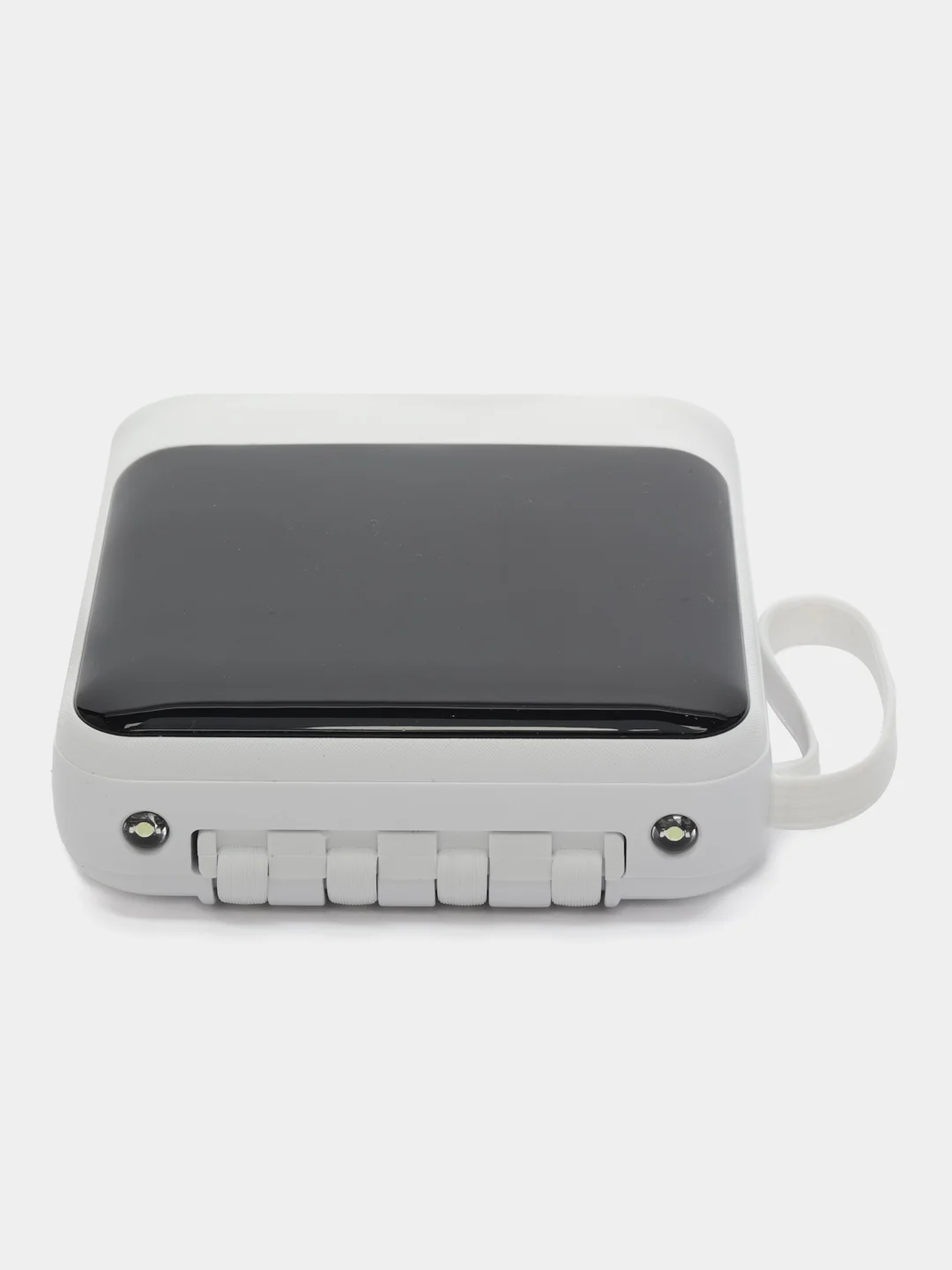 Белый powerbank со встроенными кабелями, Lightning, Type-C, фонарик, 20000 mAh