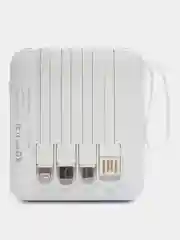 Белый powerbank со встроенными кабелями, Lightning, Type-C, фонарик, 20000 mAh