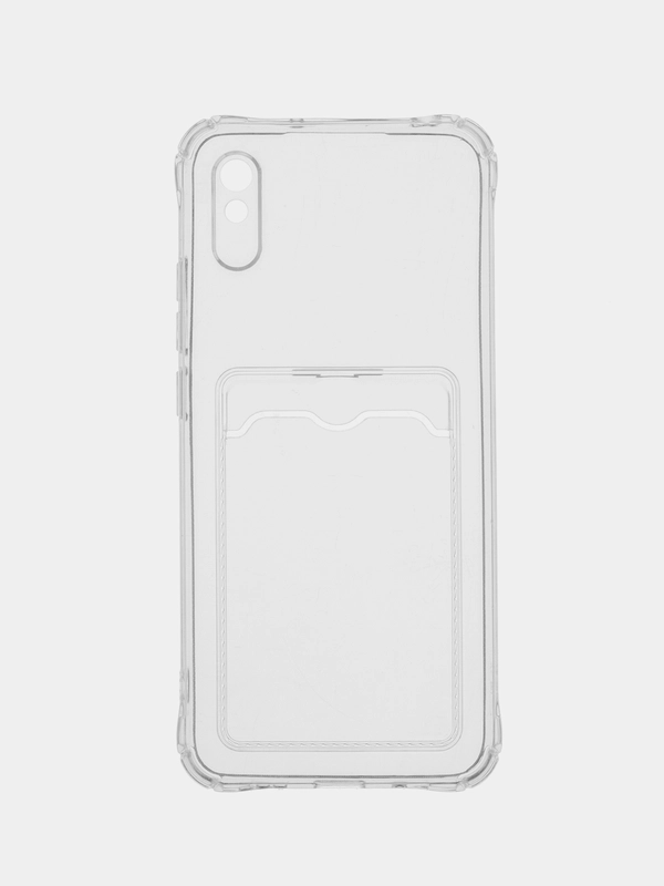 Силиконовый чехол для Xiaomi Redmi 9A / Сяоми Редми 9А прозрачный, с карманом для карт