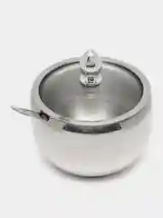 Сахарница с ложкой и стеклянной крышкой из нержавеющей стали/ для соли и специй, 250 мл
