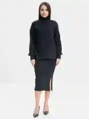 Черный женский костюм-двойка, юбка-макси, свитшот с высоким воротником, модный женский костюм