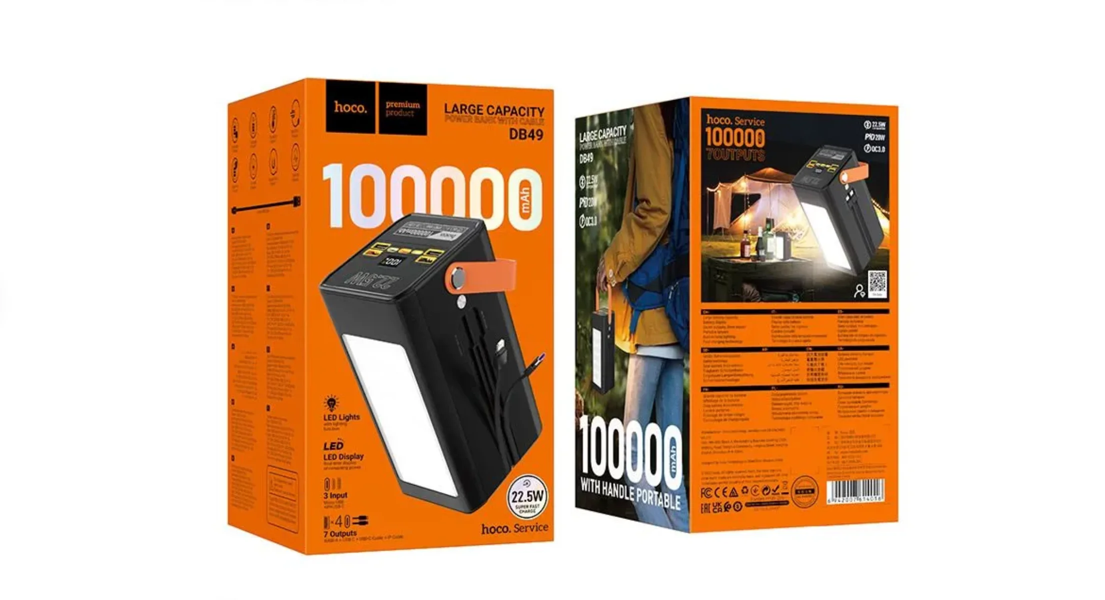 Белый power Bank с поддержкой QC3.0, 22,5 Вт, 100.000/ 90.000/ 80000 / 60000 / 50000 / 30000 мАч