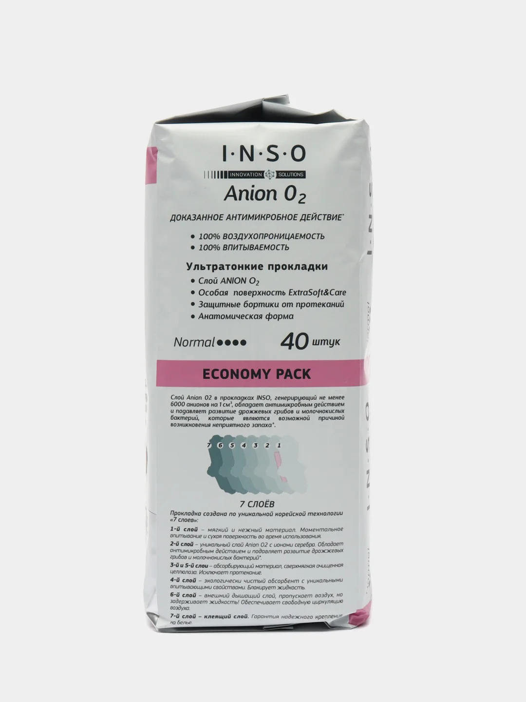 Конфетный прокладки женские дневные INSO Anion O2 Normal с анионовым слоем большая упаковка