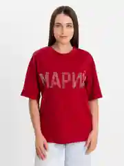 Красный футболка женская, оверсайз со стразами "МАРИЙ"  хлопковая
