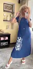 Синий женское летнее платье, длинное для повседневной носки