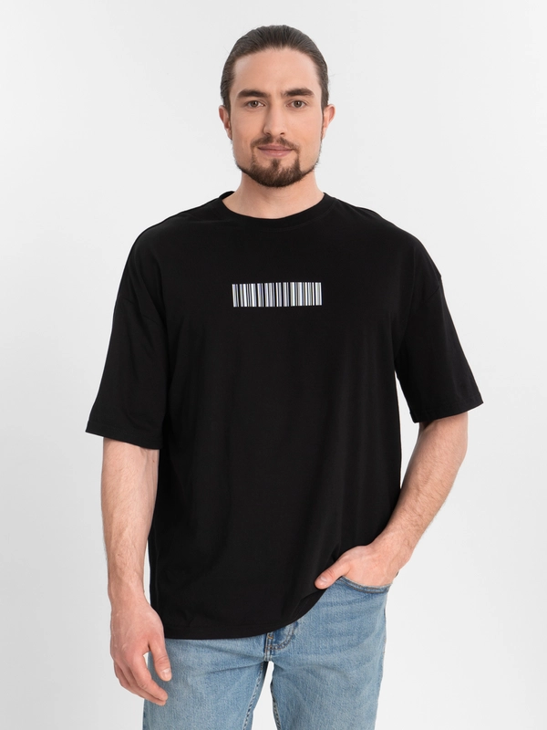 Футболка оверсайз "Штрихкод", унисекс, OverSize T-Shirt, хлопок, черная