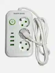 Черный сетевой фильтр- удлинитель с 3 розетками, 3 USB портами и 1 Type-C