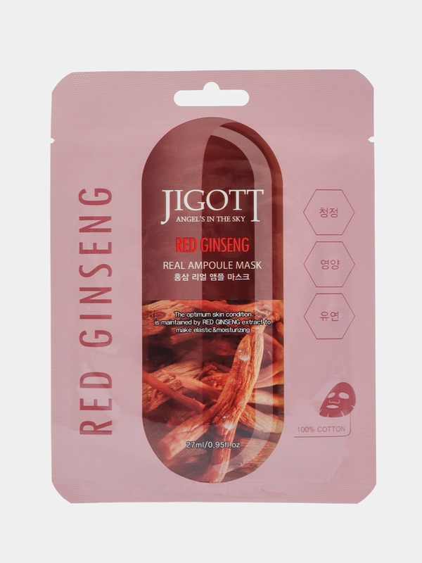 JIGOTT Тканевая маска для лица ЖЕНЬШЕНЬ RED GINSENG Real Ampoule Mask 27 мл