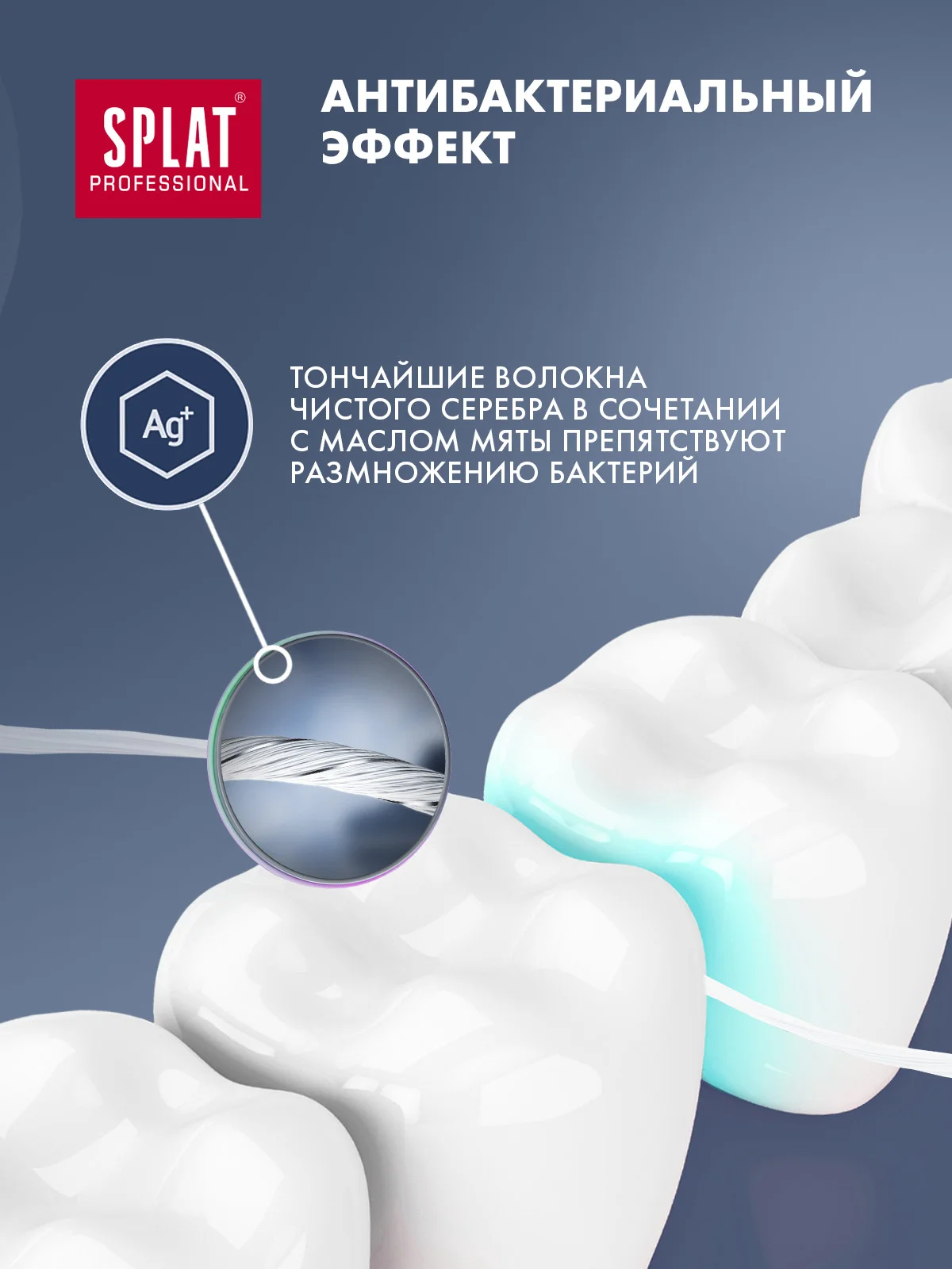 Зубная нить с волокнами серебра Splat DentalFloss, мятная, тонкая, 30 м
