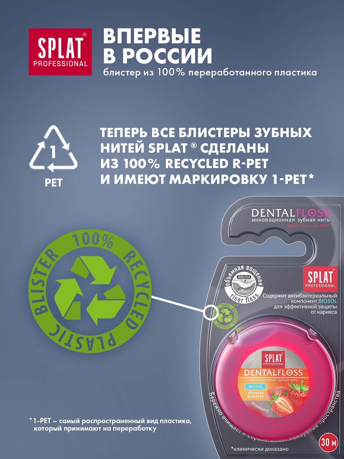 Зубная нить SPLAT DentalFloss, объемная, с ароматом клубники, 30 м