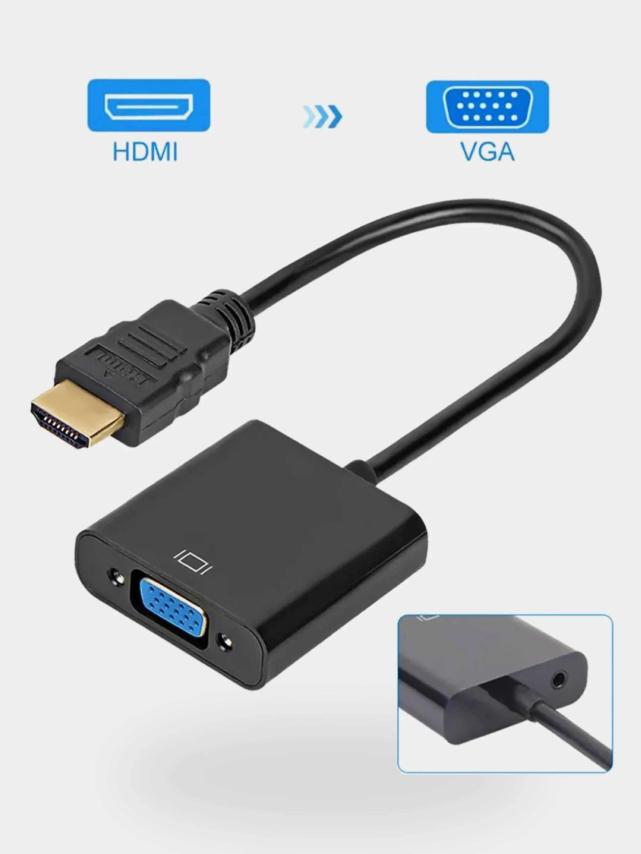 Черный адаптер-переходник HDMI-VGA + AUX, 0.1 м