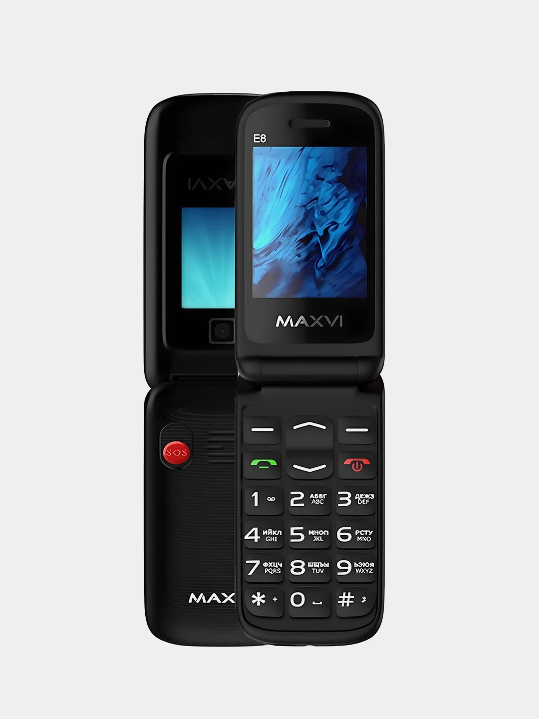 Черный кнопочный телефон-раскладушка Maxvi E8, с камерой, аккумулятор 1250мАч
