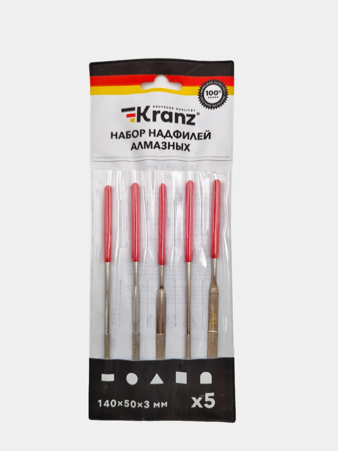 Набор надфилей алмазных KRANZ 140х50х3 мм, 5 шт