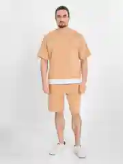 Бежевый спортивный, мужской костюм, летний, с шортами