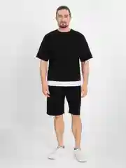 Черный спортивный, мужской костюм, летний, с шортами