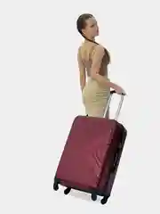 Бордовый чемодан на колесах, дорожный, пластиковый, размеры S, M, L