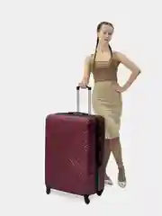 Бордовый чемодан на колесах, дорожный, пластиковый, размеры S, M, L