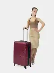Бордовый чемодан на колесах, дорожный, пластиковый, размеры S, M, L