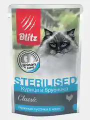 Влажный корм для стерилизованных кошек BLITZ с курицей, 85г х 24шт