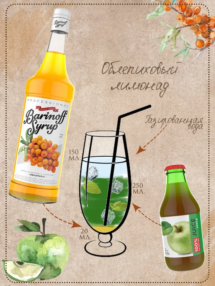 Сироп Barinoff Облепиха, для кофе и коктейлей, 1 л