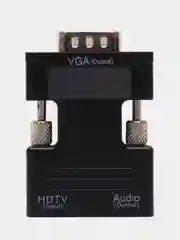 Черный портативный адаптер, переходник-конвертер HDMI-VGA, с аудио выходом 3,5 мм