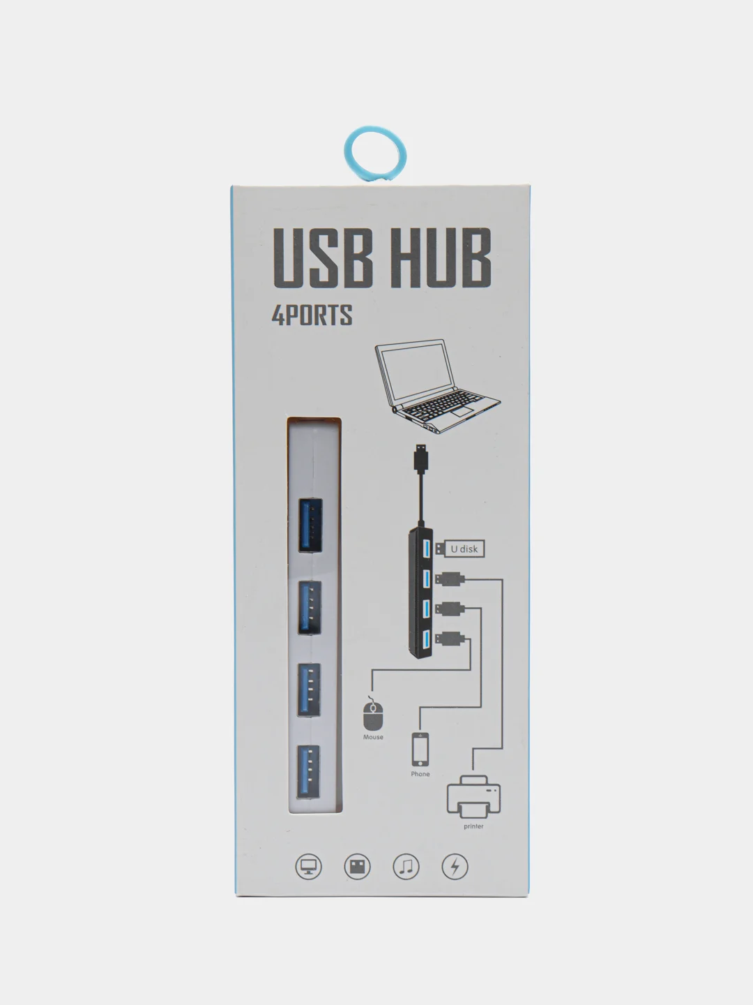 Белый разветвитель универсальный, USB-hub, 4 порта