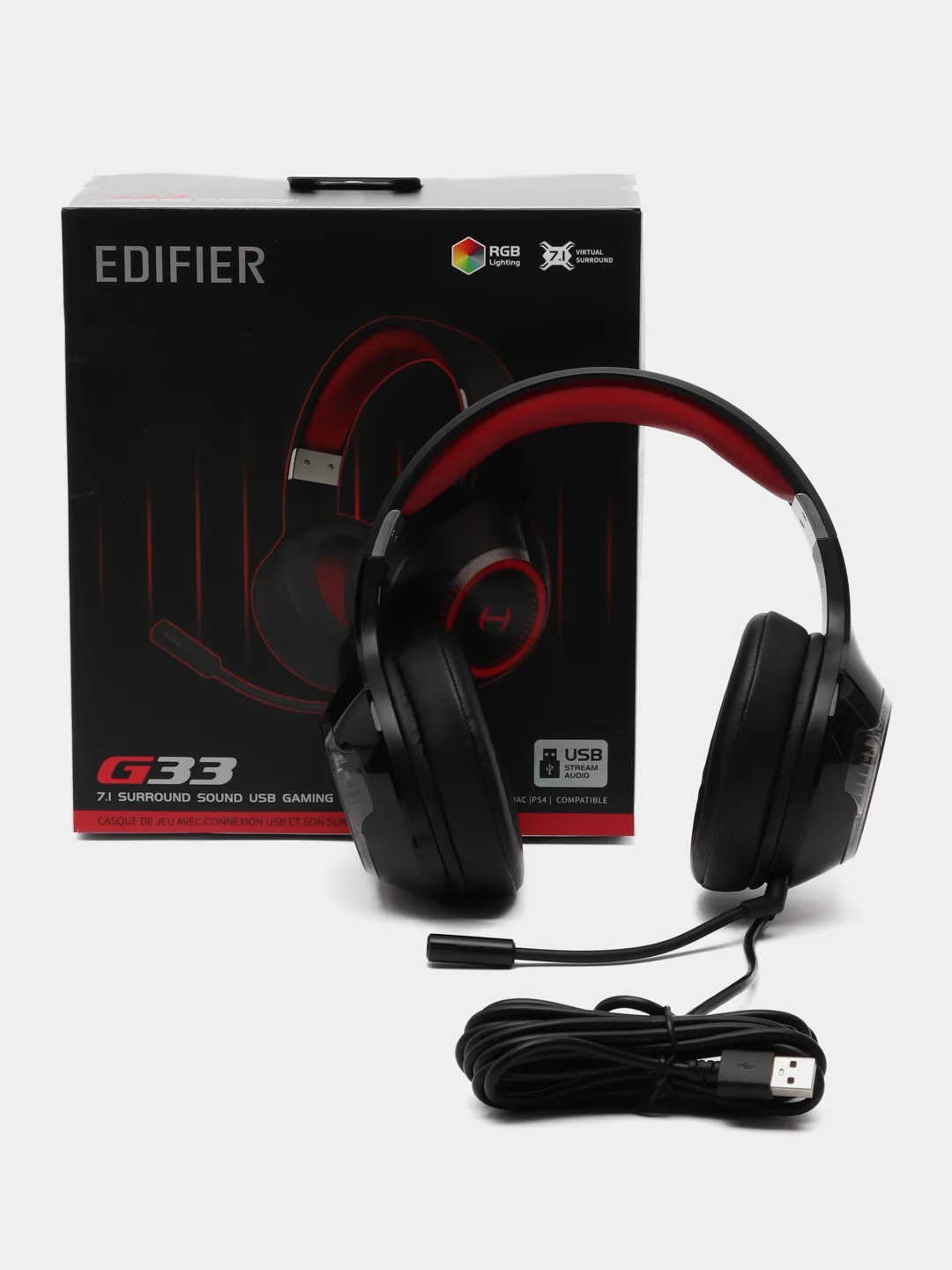 Красный наушники компьютерные с микрофоном проводные Edifier G33, Наушники игровые
