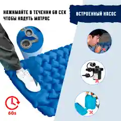 Синий матрас надувной со встроенным насосом,  196*68*8 см