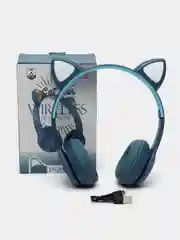Синий беспроводные наушники светящиеся, ушки кошки MZ-P47 Bluetooth 5.0 с микрофоном, FM SD Mp3