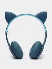 Синий беспроводные наушники светящиеся, ушки кошки MZ-P47 Bluetooth 5.0 с микрофоном, FM SD Mp3