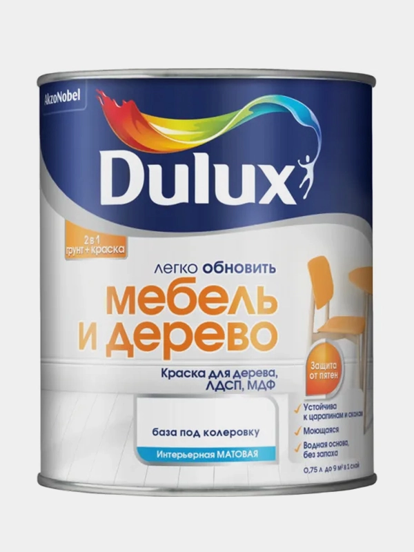 Краска Dulux Мебель и дерево, белая, 0,75 л