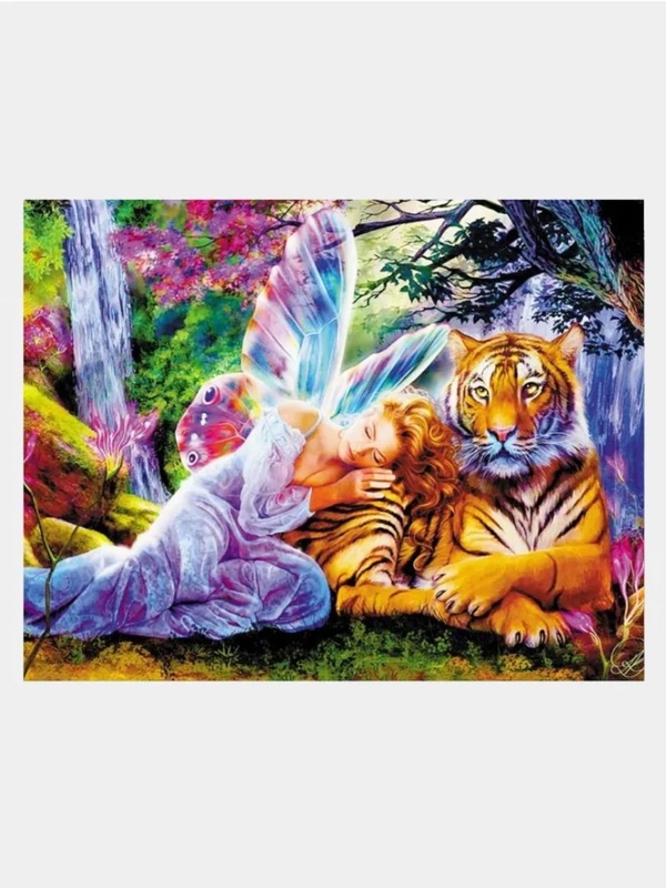 Алмазная мозаика на подрамнике, 40*50 см, "Девушка и тигр"