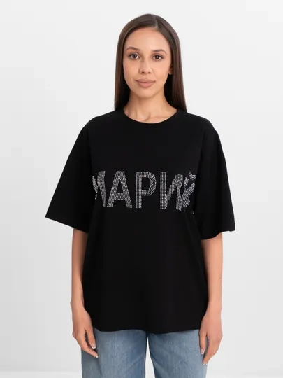 Футболка женская, оверсайз со стразами "МАРИЙ"  хлопковая