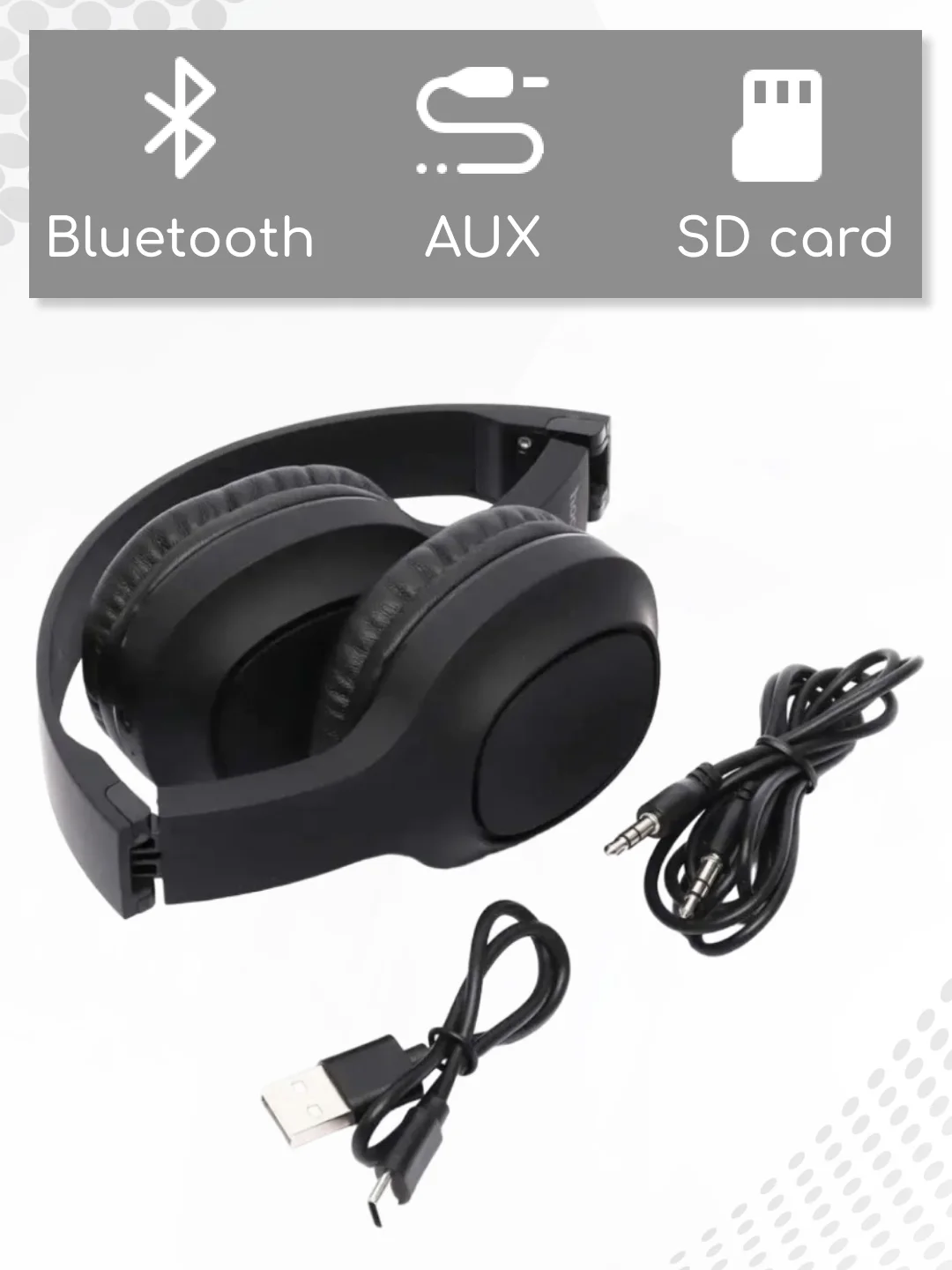 Серый беспроводные полноразмерные наушники Hoco W46, Bluetooth, AUX, с микрофоном