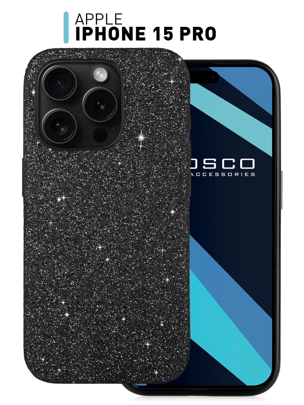 Чехол на Apple iPhone 15 Pro блестящий ROSCO пластиковый с силиконом стразами кристаллами