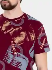 Бордовый футболка мужская с принтом, хлопок