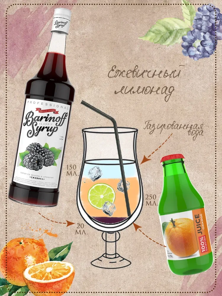 Сироп Barinoff "Ежевика", для кофе и коктейлей, 1 л