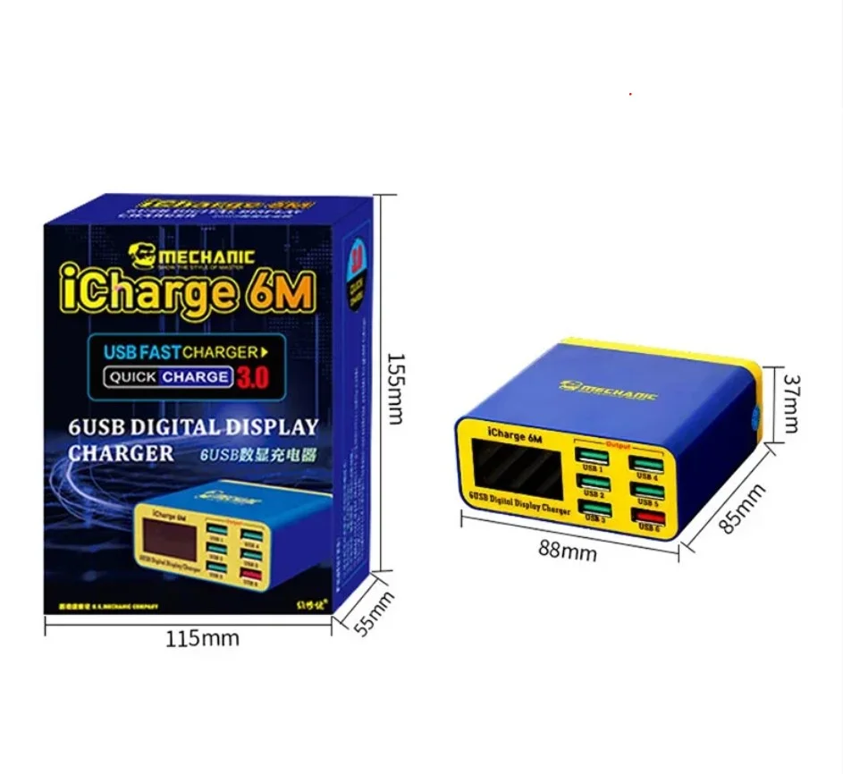 Зарядная станция Mechanic iCharge 6M (40W, 5USB/USB-QC3.0, дисплей)