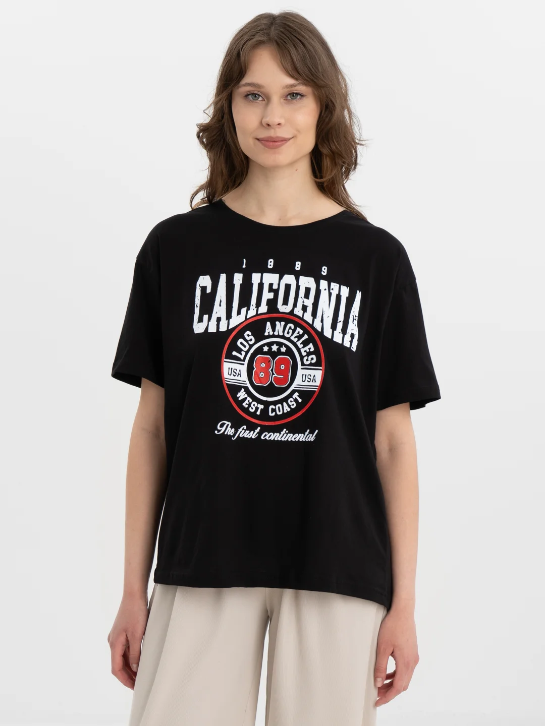 Черный футболка женская оверсайз, с принтом  CALIFORNIA