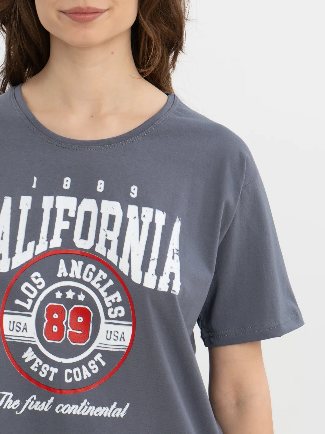 Угольный футболка женская оверсайз, с принтом  CALIFORNIA